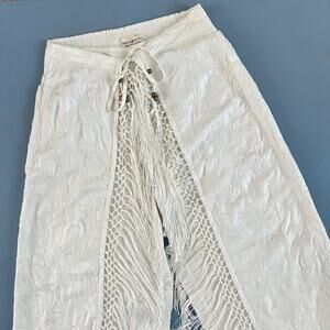 Ralph Lauren Denim & Supply Boho Embroidered Fringe White Wide Leg Wrap Pants